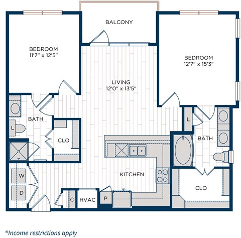 Aura Thirty2 Apartments B3.1 AF Income Restricted Floor Plan